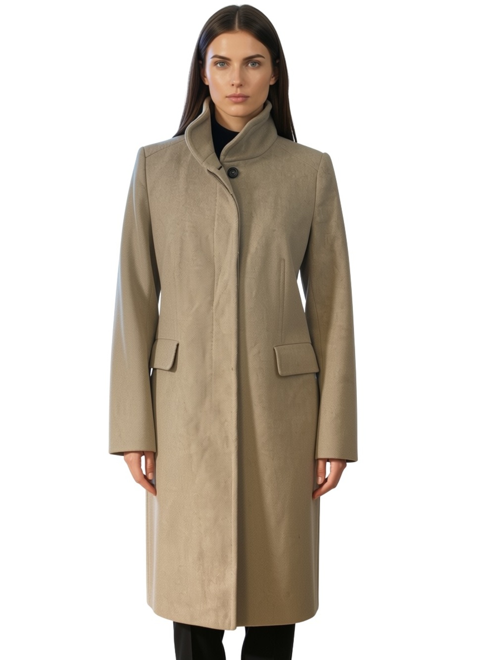 Zara Women's Long Stand-Collar Trench Coat in Taupe